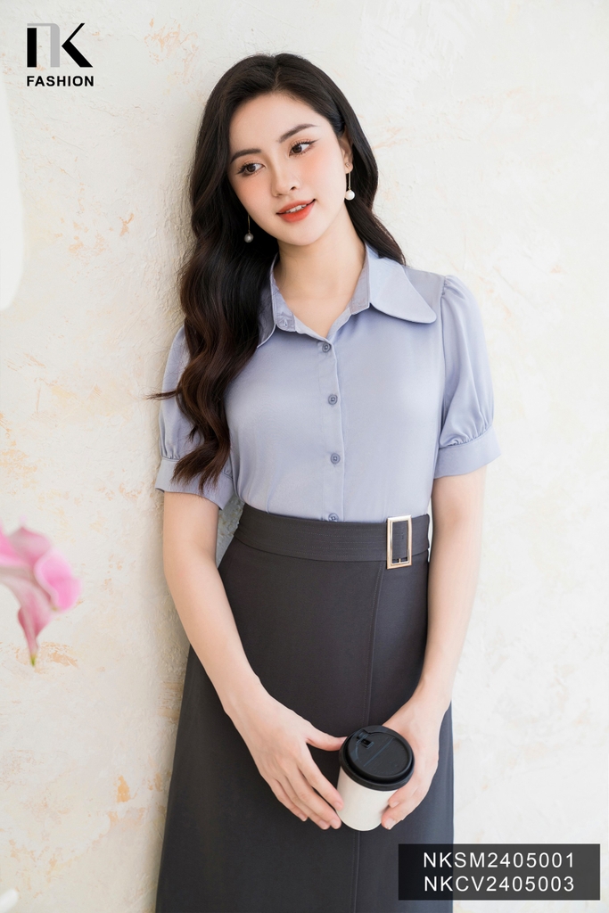 Sơ mi lụa cổ sen sóng NKSM2405001 kiểu dáng mới, thanh thoát, xinh nhẹ nhàng