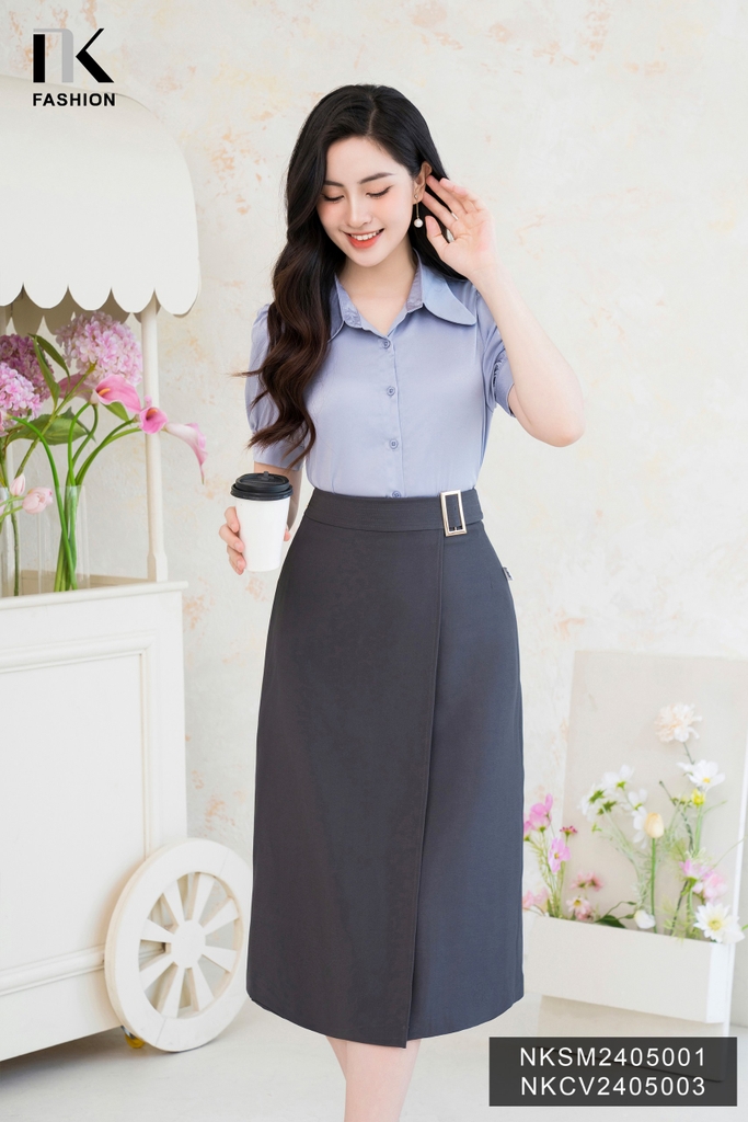 Sơ mi lụa cổ sen sóng NKSM2405001 kiểu dáng mới, thanh thoát, xinh nhẹ nhàng