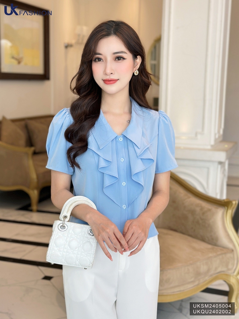 Sơ mi cổ sen nhọn bèo cổ UKSM2405004 xinh xắn, điệu đà, duyên dáng, nữ tính