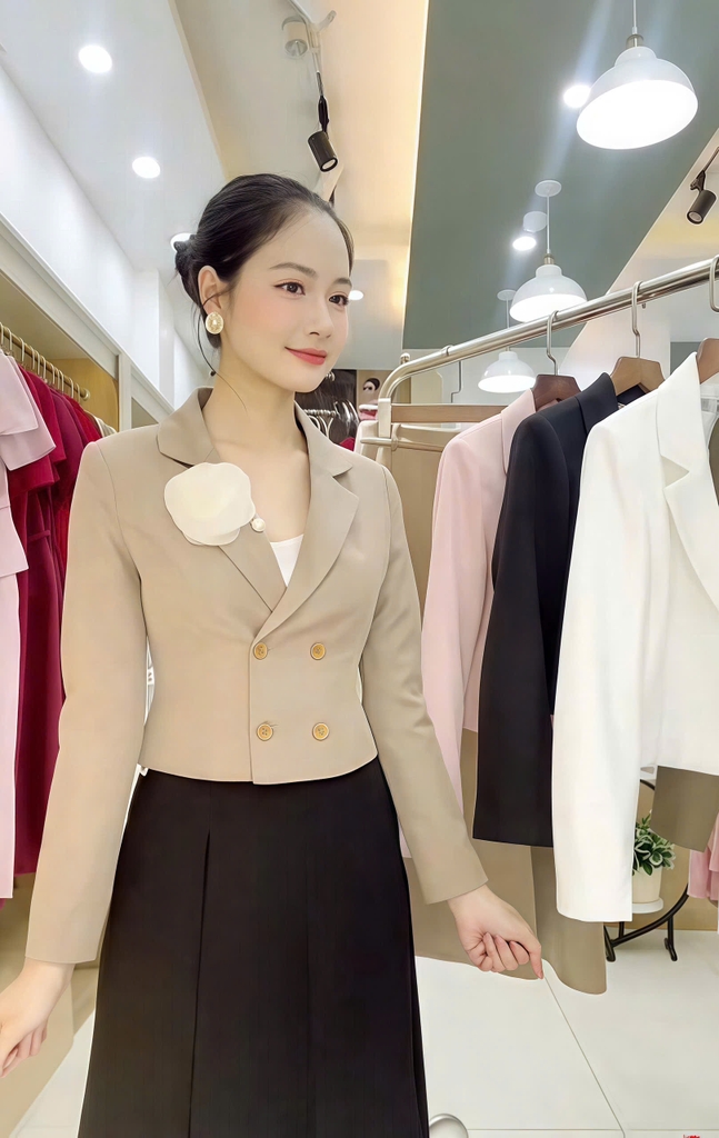 Vest 2 lớp 4 cúc croptop thanh lịch, gọn gàng NKAK2509005