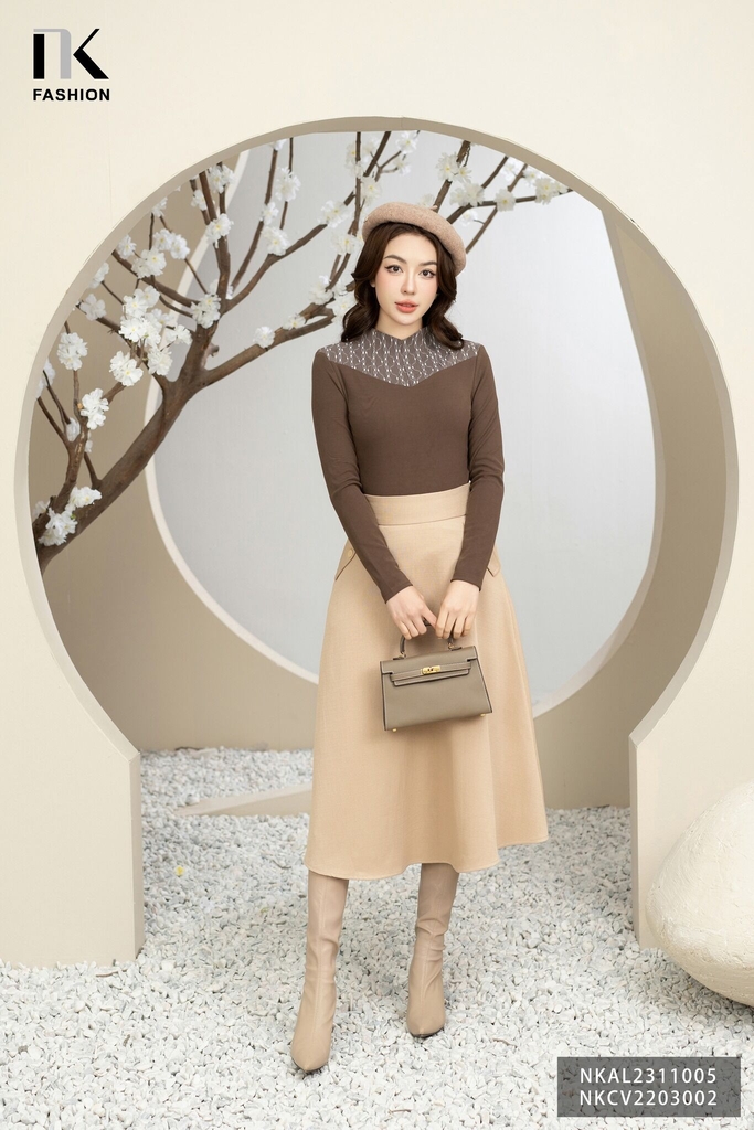 ÁO LEN PHỐI CỔ THỜI TRANG, GIỮ NHIỆT TỐT NKAL2311005