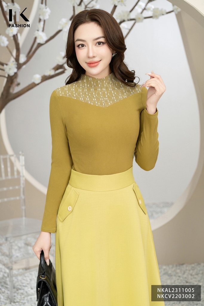 ÁO LEN PHỐI CỔ THỜI TRANG, GIỮ NHIỆT TỐT NKAL2311005