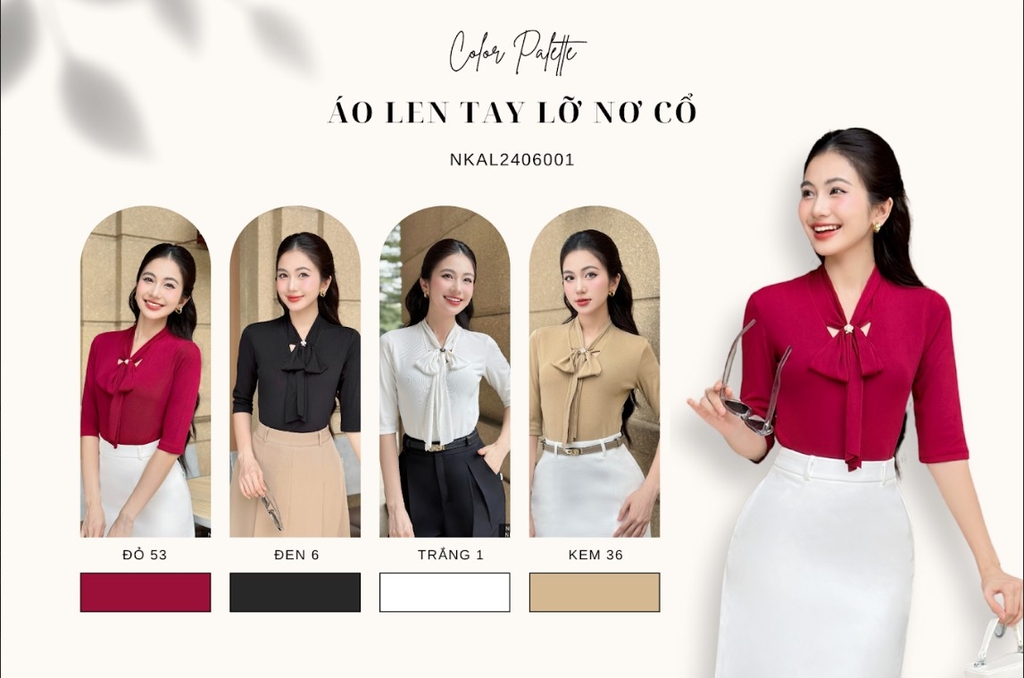 ÁO LEN TAY LỠ NƠ CỔ THỜI TRANG NKAL2406001