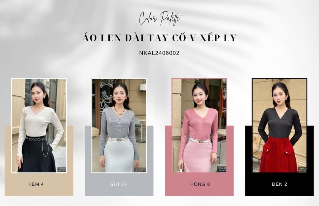 ÁO LEN DÀI TAY CỔ V XẾP LY THỜI TRANG NK FASHION NKAL2406002