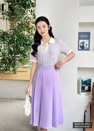 NK Fashion Áo Thun Kẻ Sọc Phối Cổ Thoải Mái, Nữ Tính NKAT2404004