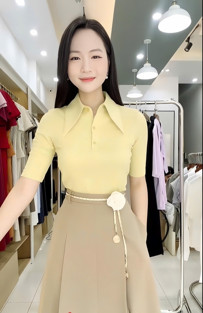 Thun cổ trụ lá nhọn tay lỡ dịu dàng, nữ tính NKAT2508006