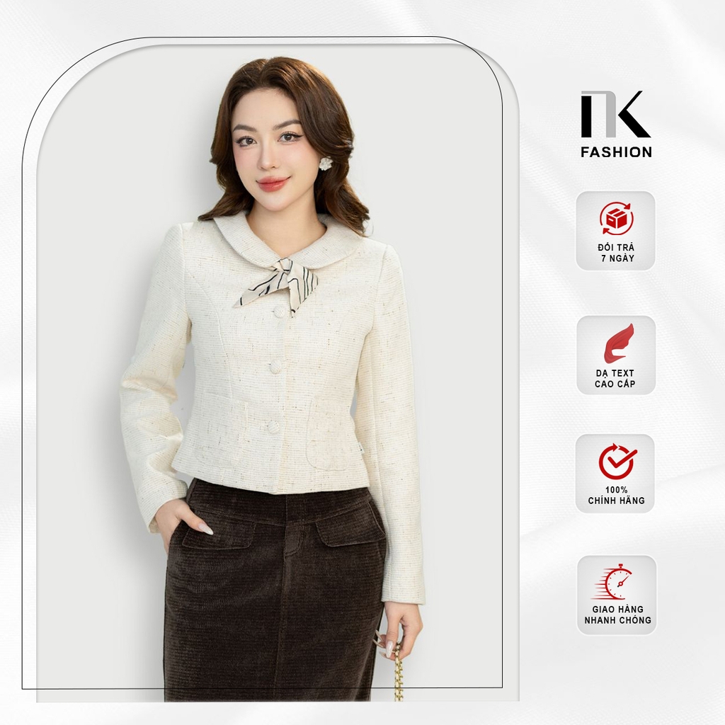 Áo  Dạ Text Cổ Sen Giao Cúc NKFAK2311010 Thời Trang NK Fashion Trẻ Trung Phong Cách Hàn Quốc, Chất Liệu Dày Dặn, Mịn, Dễ Phối Đồ