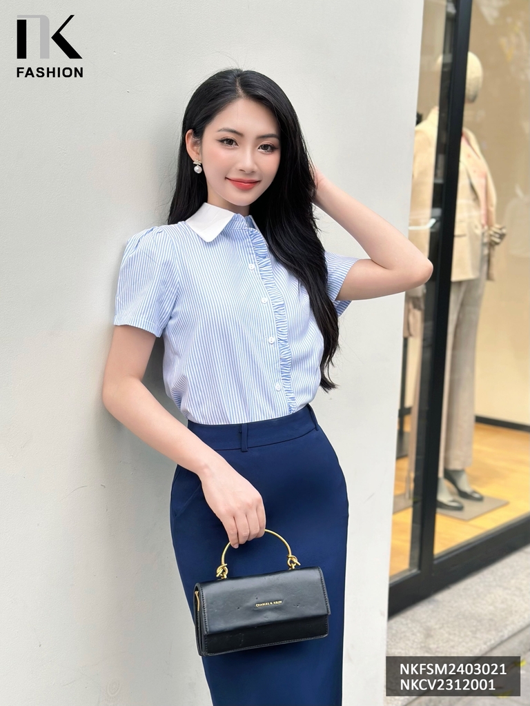 Áo Sơ Mi Nữ NK Fashion Công Sở Thiết Kế Cổ Điệu, Thời Trang, Chất Vải Nhập Hàn Cao Cấp NKFSM2403021  Trẻ Trung, Tôn Dáng