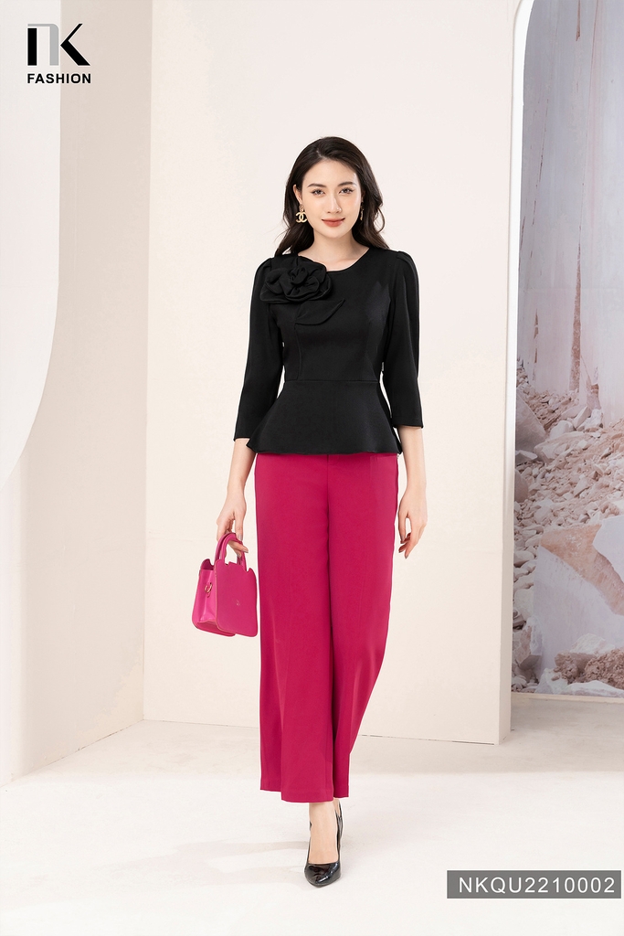NK Fashion Quần Ống Rộng Công Sở Đính Cúc Đồng Chất Liệu Nhập Hàn Siêu Mềm Mịn, Chống Nhăn Xù NKQU2210002