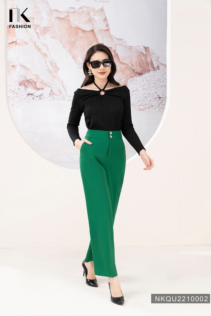 NK Fashion Quần Ống Rộng Công Sở Đính Cúc Đồng Chất Liệu Nhập Hàn Siêu Mềm Mịn, Chống Nhăn Xù NKQU2210002