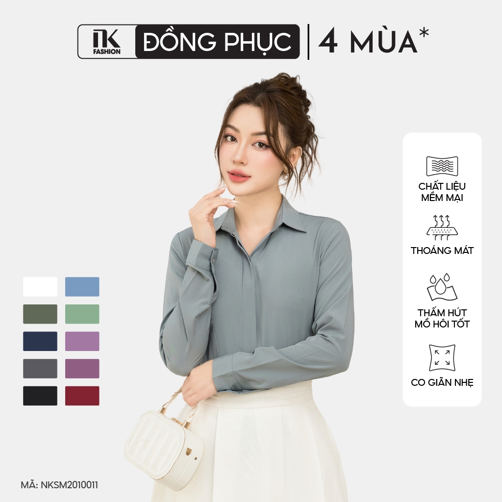 Áo Sơ Mi Dài Tay Cổ Đức Nẹp Dấu Khuy cơ bản phù hợp nhiều kiểu dáng NKSM2010011 ( Ko kèm QU/CV/PK)
