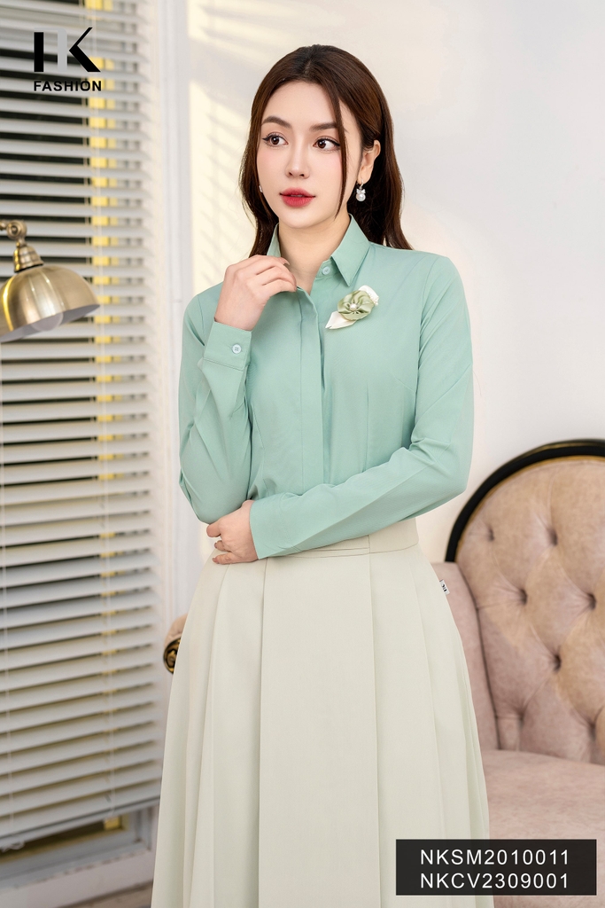 Áo Sơ Mi Dài Tay Cổ Đức Nẹp Dấu Khuy cơ bản phù hợp nhiều kiểu dáng NKSM2010011 ( Ko kèm QU/CV/PK)