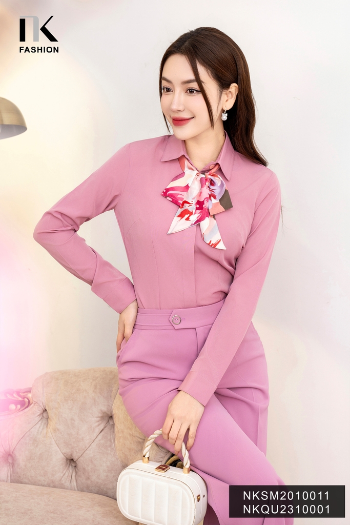 Áo Sơ Mi Dài Tay Cổ Đức Nẹp Dấu Khuy cơ bản phù hợp nhiều kiểu dáng NKSM2010011 ( Ko kèm QU/CV/PK)