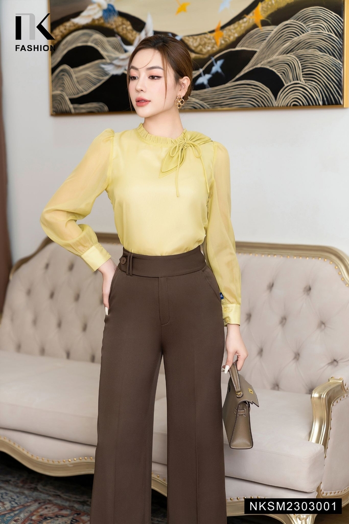 Áo Sơ Mi Dài Tay Tơ Nơ Cổ NK Fashion Công Sở Nữ Thanh Lịch Vải Mềm Mịn NKSM2303001