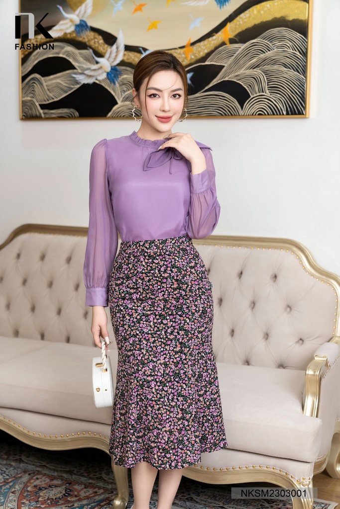 Áo Sơ Mi Dài Tay Tơ Nơ Cổ NK Fashion Công Sở Nữ Thanh Lịch Vải Mềm Mịn NKSM2303001
