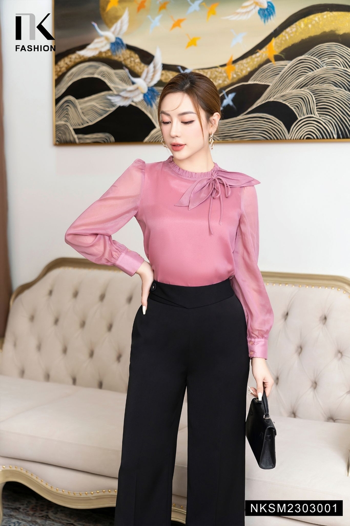 Áo Sơ Mi Dài Tay Tơ Nơ Cổ NK Fashion Công Sở Nữ Thanh Lịch Vải Mềm Mịn NKSM2303001