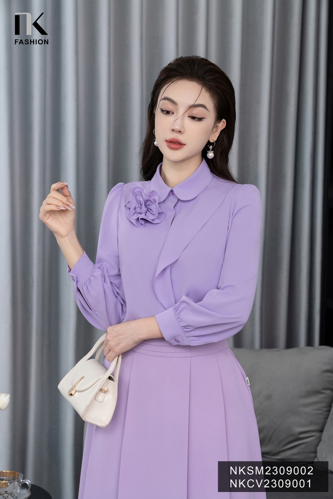 Áo Sơ Mi Dài Tay Cổ Đức Hoa Bèo Vai NKSM2309002