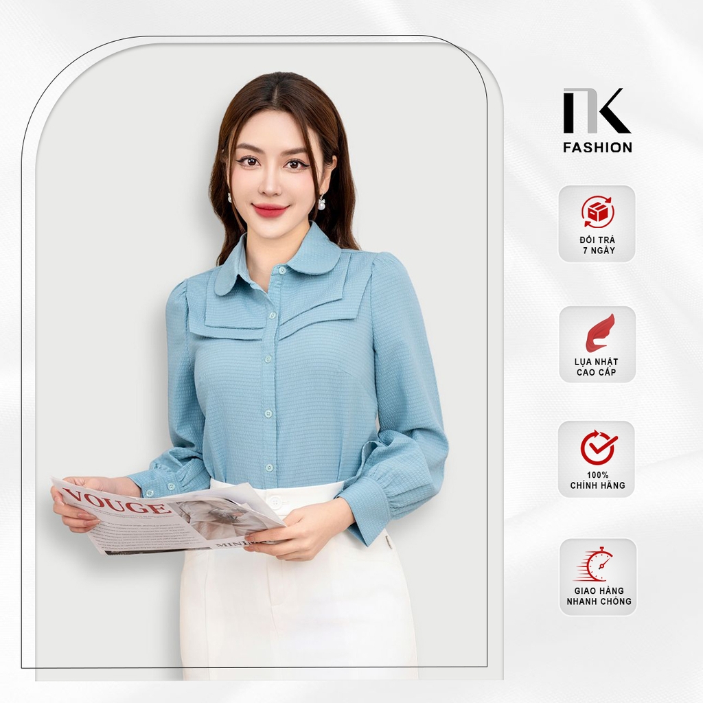NK FASHION Áo Sơ Mi Cổ Sen Đô Kép Thanh Lịch, Nữ Tính NKSM2309015