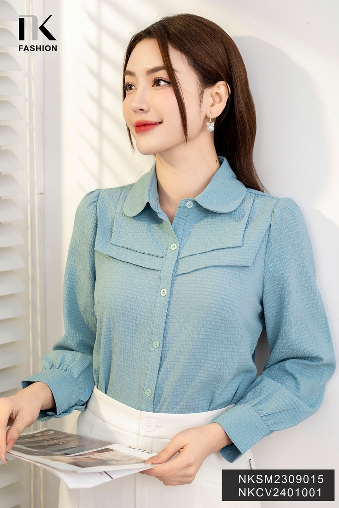 NK FASHION Áo Sơ Mi Cổ Sen Đô Kép Thanh Lịch, Nữ Tính NKSM2309015
