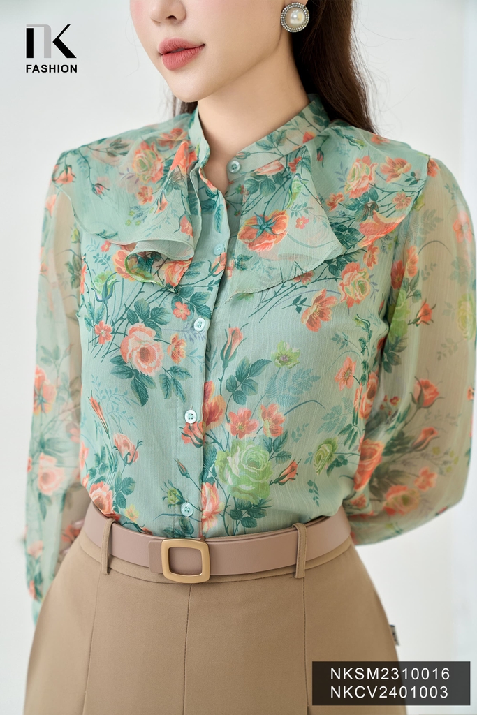 NK Fashion Áo Sơ Mi Hoa Cổ Tàu Bèo Thanh Lịch, Nữ Tính NKSM2310016