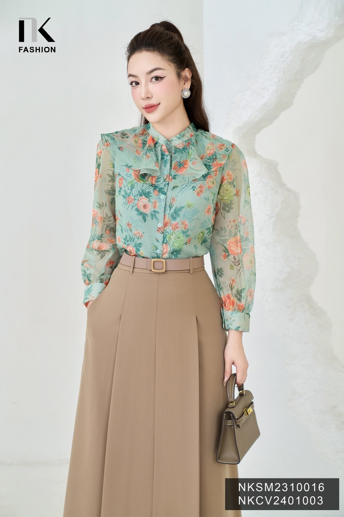 NK Fashion Áo Sơ Mi Hoa Cổ Tàu Bèo Thanh Lịch, Nữ Tính NKSM2310016
