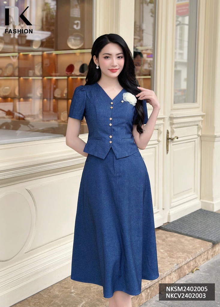 NK Fashion Chân Váy Xoè Denim Trẻ Trung, Nữ Tính Dễ Phối Đồ Cho Nàng Công Sở NKCV2402003
