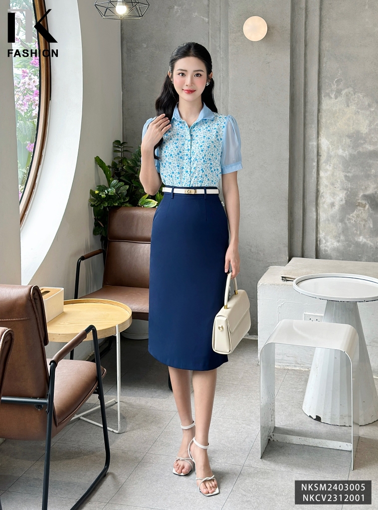 NK Fashion Áo Sơ Mi Hoa Nhí Phối Cổ Nữ Tính, Thanh Lịch NKSM2403005