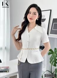 Sơ mi peplum lá cổ nhọn NKSM2404016 kiểu dáng mới, điệu đã nữ tính hợp thời trang