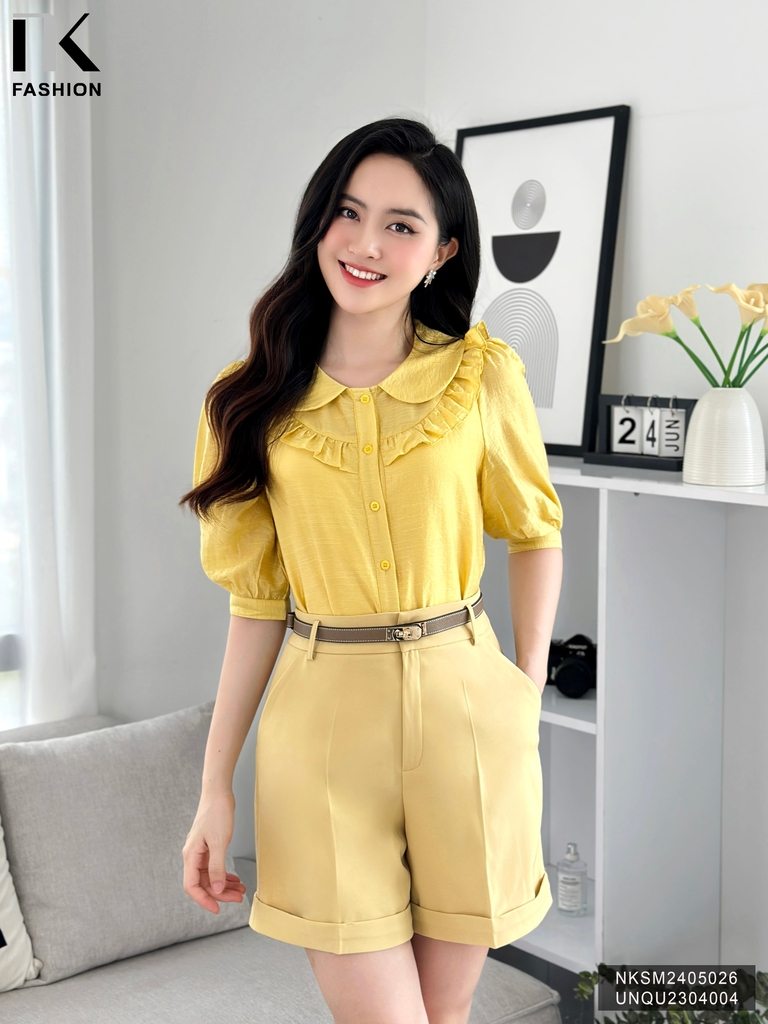 Áo Sơ Mi Bèo Ngực Tay Lỡ NK Fashion Công Sở Nữ Thanh Lịch Vải Mềm Mịn NKSM2405026