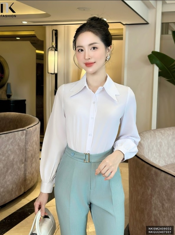SƠ MI CỔ NƠ TAY BỒNG TRẺ TRUNG, THANH LỊCH NKSM2409002
