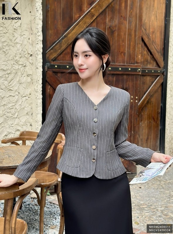 Áo Kí Giả Kẻ hai Lớp Túi Ốp Nk Fashion Thời Trang Công Sở Thanh Lịch, Trẻ Trung, Dễ Mặc NKSM2409011
