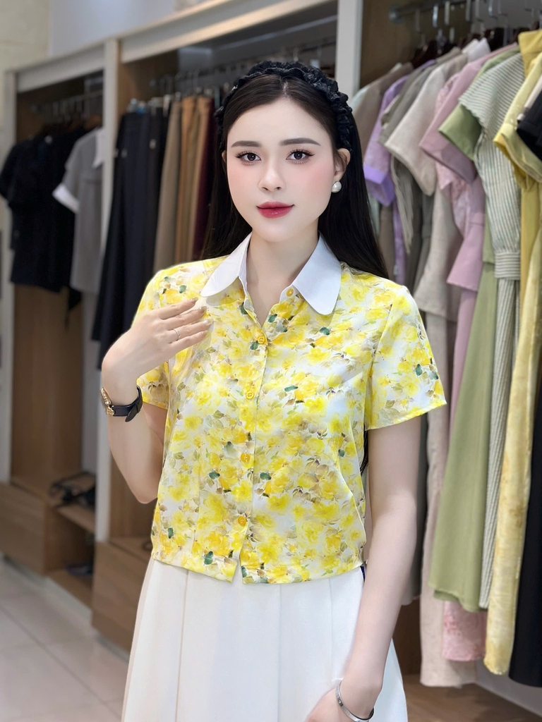 Sơ mi hoa cổ sen phối súp gấu rực rỡ, năng động NKSM2506006