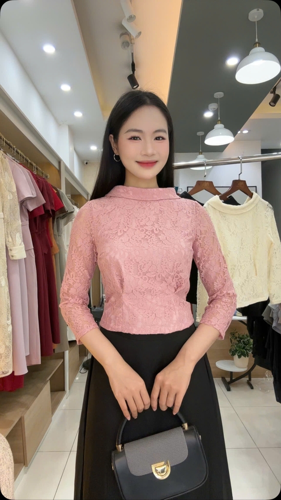 Áo ren cổ giếng súp gấu mới lạ, gọn gàng NKSM2509001