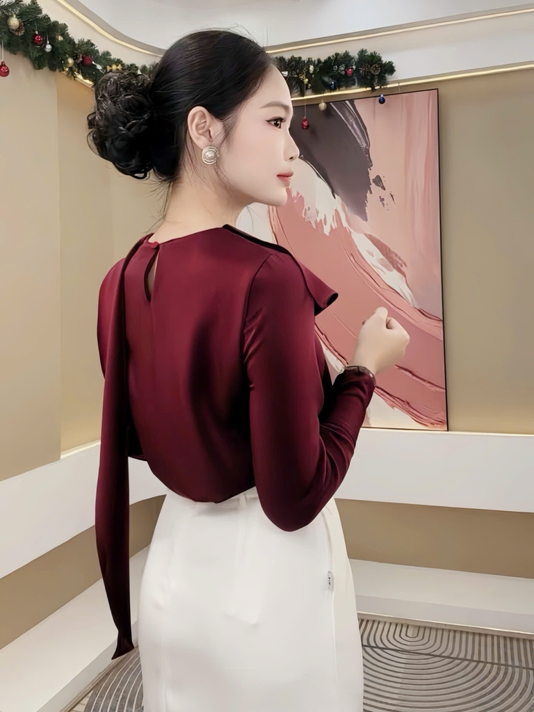 Sơ mi tiệc vạt cổ bay kiểu mới lạ, siêu sang chảnh NKSM2510006