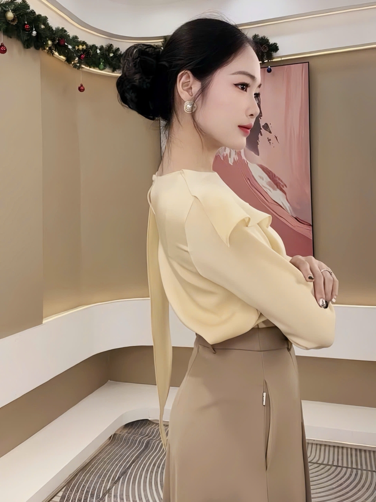 Sơ mi tiệc vạt cổ bay kiểu mới lạ, siêu sang chảnh NKSM2510006