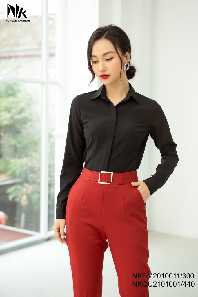 Áo Sơ Mi Dài Tay Cổ Đức Nẹp Dấu Khuy cơ bản phù hợp nhiều kiểu dáng NKSM2010011 ( Ko kèm QU/CV/PK)