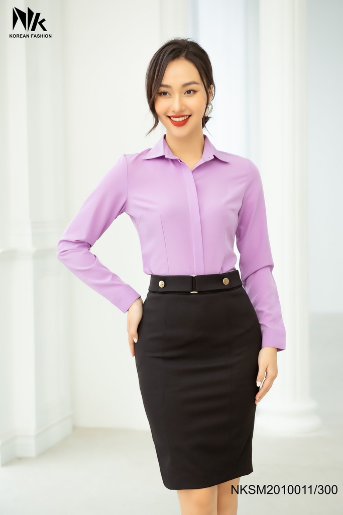 Áo Sơ Mi Dài Tay Cổ Đức Nẹp Dấu Khuy cơ bản phù hợp nhiều kiểu dáng NKSM2010011 ( Ko kèm QU/CV/PK)