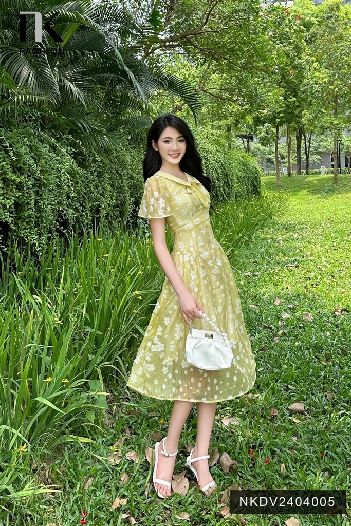 NK Fashion Đầm hoa nơ cổ tay bồng NKDV2404005 xinh xắn, kiểu dáng và phong cách mới, điệu đà nữ tính