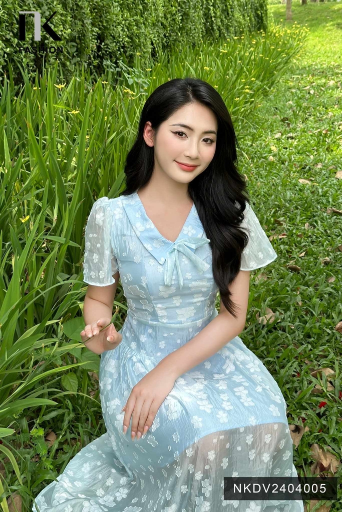 NK Fashion Đầm hoa nơ cổ tay bồng NKDV2404005 xinh xắn, kiểu dáng và phong cách mới, điệu đà nữ tính