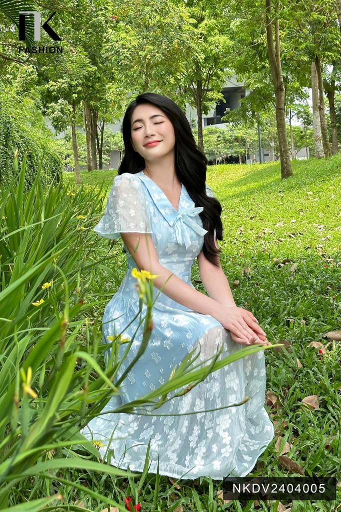 NK Fashion Đầm hoa nơ cổ tay bồng NKDV2404005 xinh xắn, kiểu dáng và phong cách mới, điệu đà nữ tính