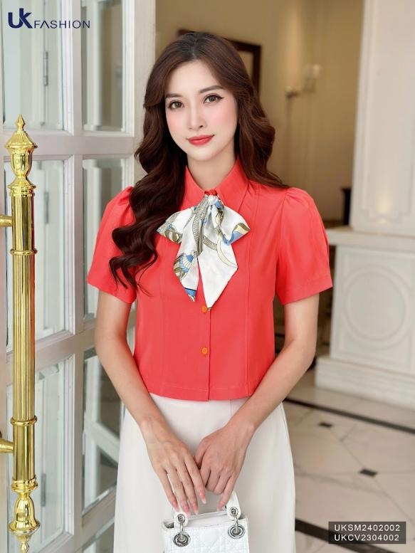 UK Fashion Áo Sơ Mi Cổ Đức 7 Mảnh Ly Súp Trẻ Trung, Nữ Tính UKSM2402002