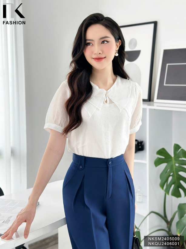 Áo Sơ Mi Tơ Cổ Sen Nhọn 2 Lớp NK Fashion Công Sở Nữ Thanh Lịch, Nữ Tính Vải Mềm Mịn NKSM2405009
