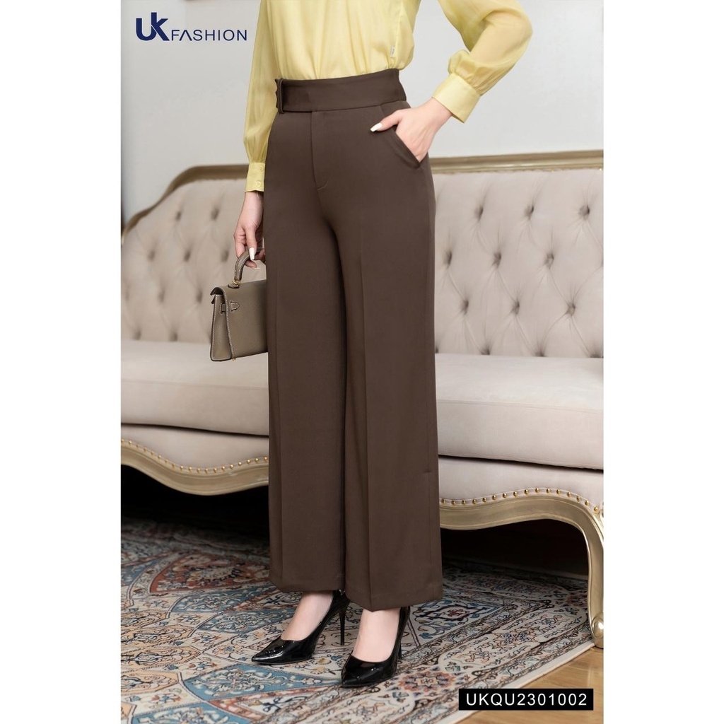 Quần Ống Rộng Cạp Cao Đai Eo UK FASHION Thiết Kế Thanh Lịch Chất Vải Nhập Hàn Cao Cấp Đứng Phom UKQU2301002
