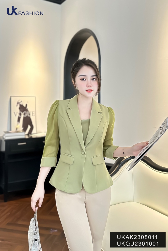 Áo Vest 1 Lớp Phối Tay Lỡ UKAK2308011 NK Fashion Thời Trang Công Sở Nữ, Sạng Trọng Chất Liệu Cao Cấp, Lên Form Đứng Dáng