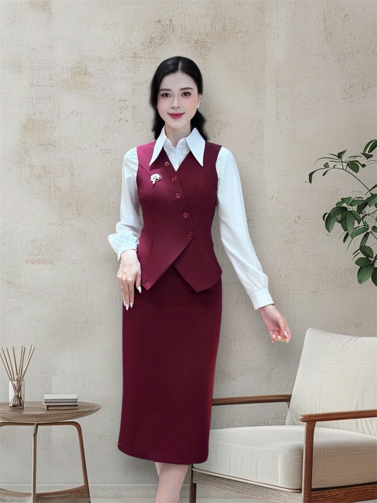 Set gile vạt chéo cúc + chân váy sang xịn, lịch sự UKBD2506006