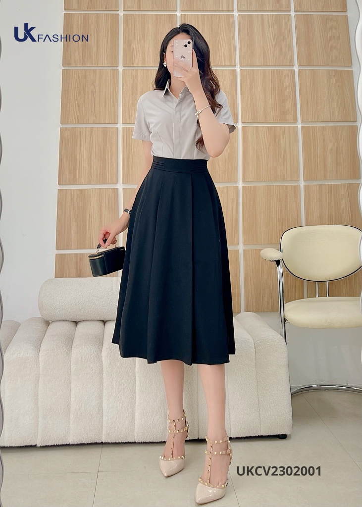 Chân Váy Xòe UK FASHION Kiểu Dáng Trẻ Trung Thanh Lịch Chất Vải Nhập Hàn Cao Cấp Không Nhăn Xù UKCV2302001