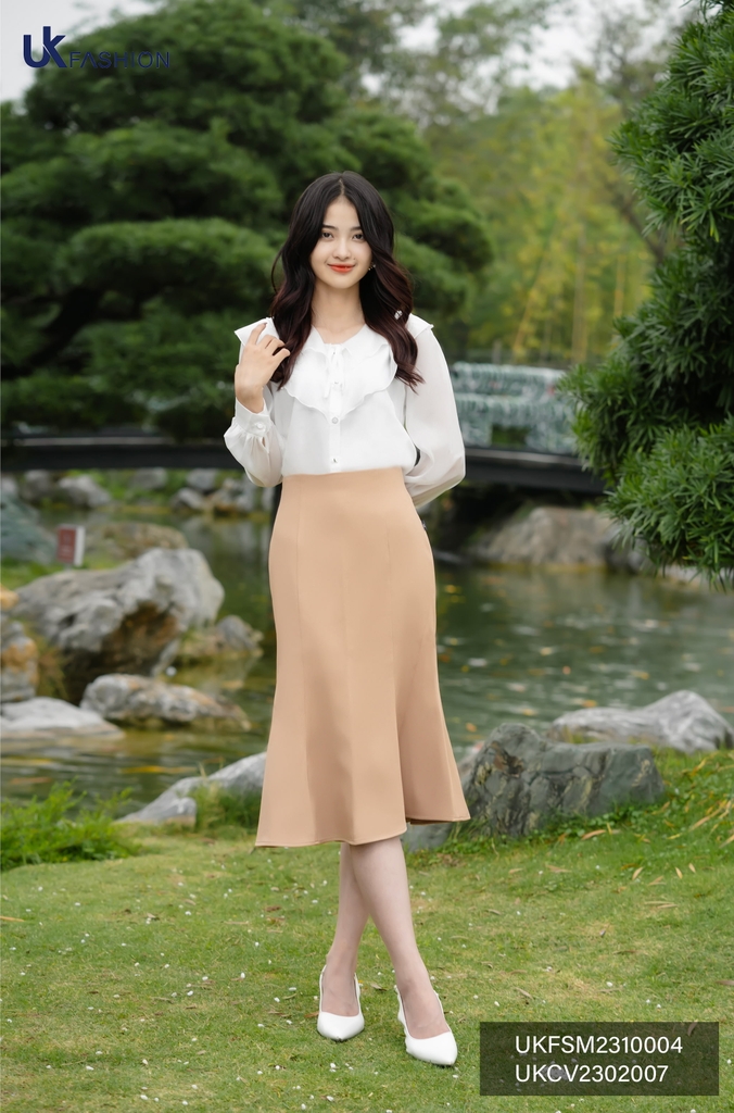 Áo Sơ Mi Tơ Cổ Bèo 2 Tấng UKFSM2310004 NK Fashion Thanh Lịch, Nữ Tính, Công Sở Nữ Style Hàn Quốc, Cao Cấp