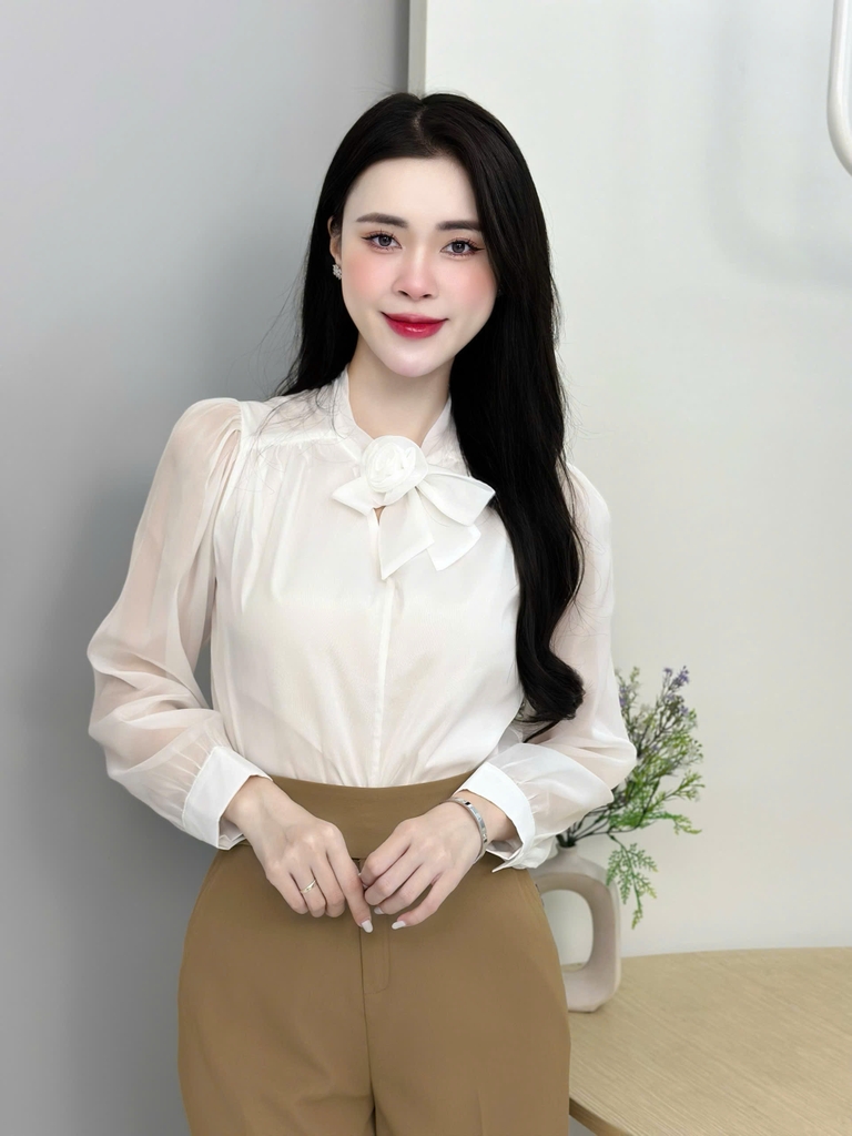 Sơ mi tơ cổ vạt hoa cực xinh xắn UKFSM2409014