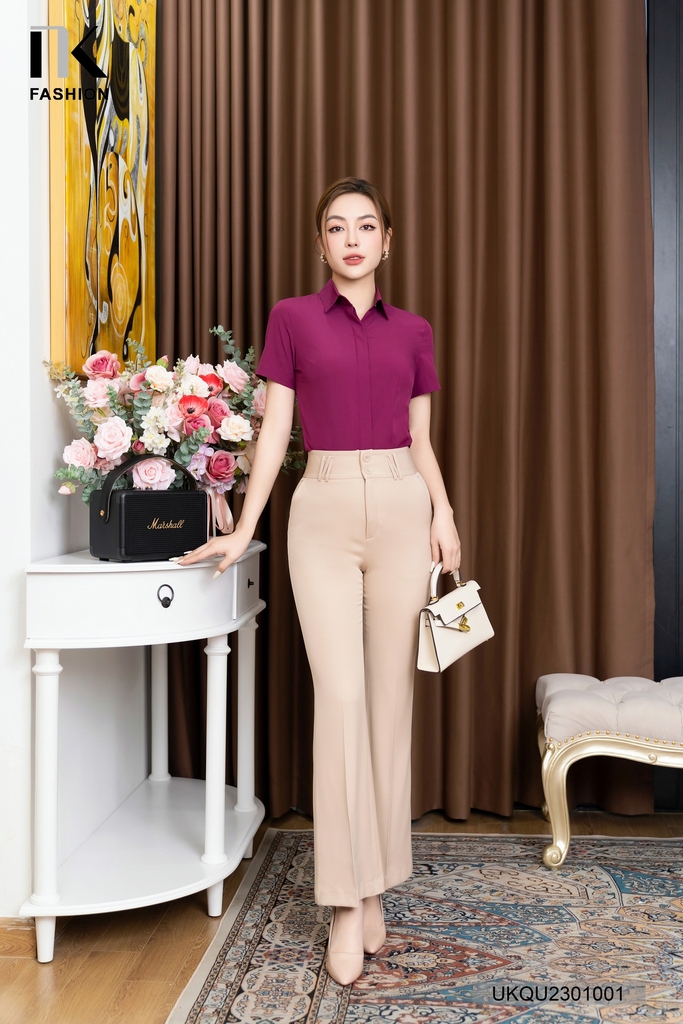 Quần ống loe UK Fashion Công Sở Nữ Thanh Lịch Vải Mềm Mịn UKQU2301001