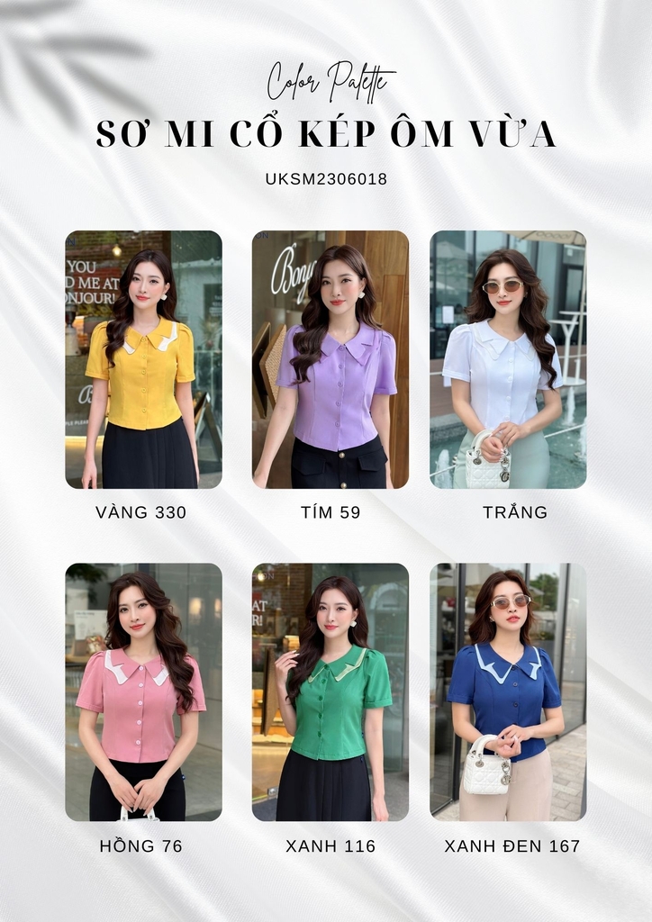 Áo Sơ Mi Cổ Kép UK Fashion Chất Liệu Cao Cấp, Lên Form Đứng Dáng. trẻ trung cho các nàng công sở UKSM2306018